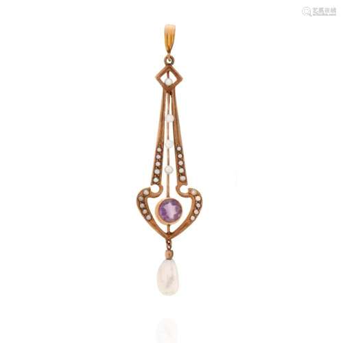 Art Nouveau Pearl and Amethyst Pendant