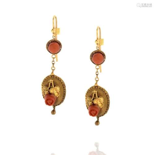 Red Coral and 14K Earrings