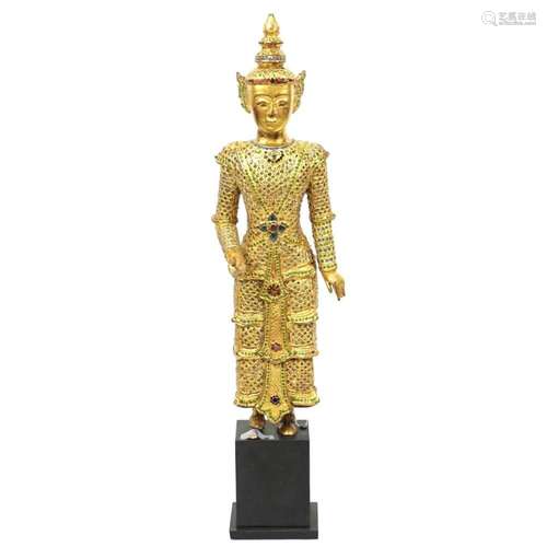 Thai Giltwood Standing Buddha Glass Embellishment