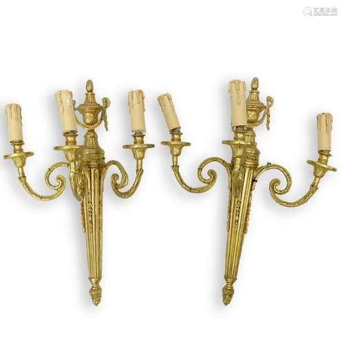 Pair of Gilt Bronze Three Arm Sconces