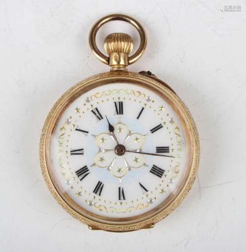 An 18ct gold cased keyless wind open-faced lady's fob watch ...
