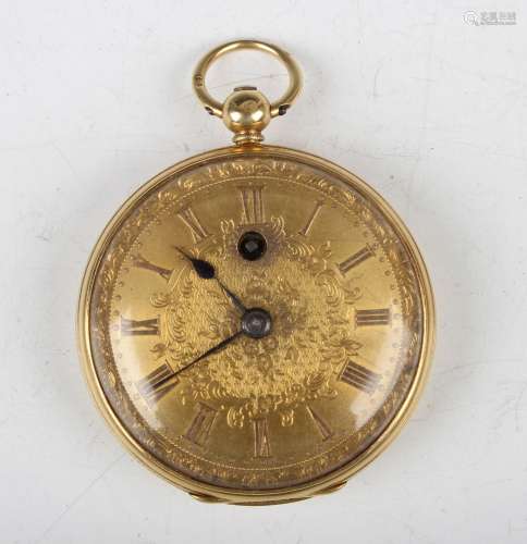 An 18ct gold cased keywind open-faced lady's fob watch, the ...