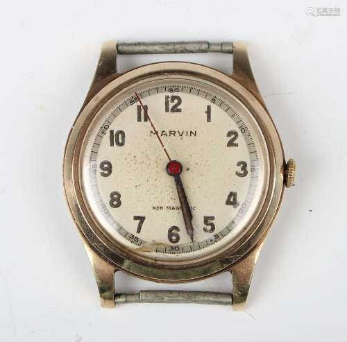 A Marvin 9ct gold circular cased gentleman's wristwatch with...
