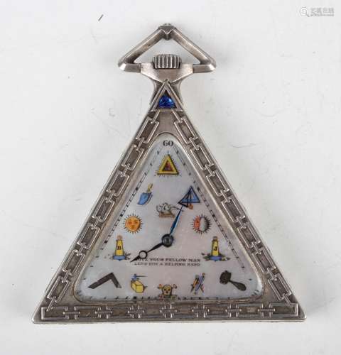 A Swiss Masonic silver triangular cased pocket watch, probab...