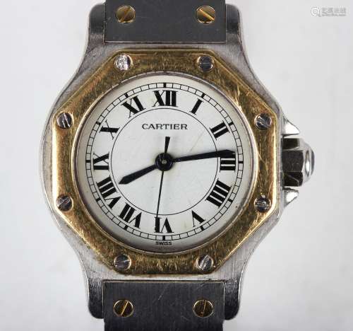 A Cartier Santos Octagon steel and gold octagonal cased lady...