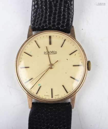 A Roamer 9ct gold circular cased gentleman's wristwatch with...