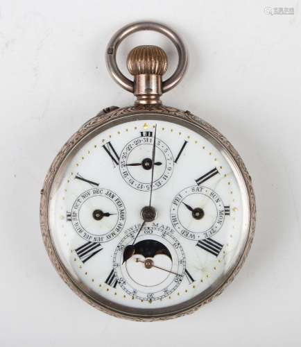 A Swiss silver cased keyless wind open-faced gentleman's cal...