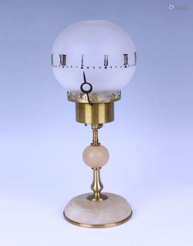 A late 19th century lacquered brass and alabaster candle clo...