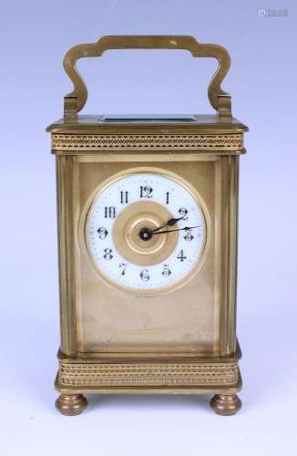 A late 19th century French brass cased carriage timepiece wi...