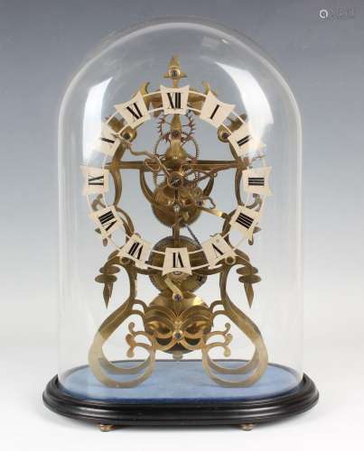 A 20th century Victorian style brass skeleton timepiece with...