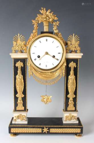 An early 19th century French ormolu, white marble and black ...