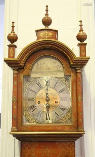 A George V chinoiserie lacquered longcase clock with eight d...