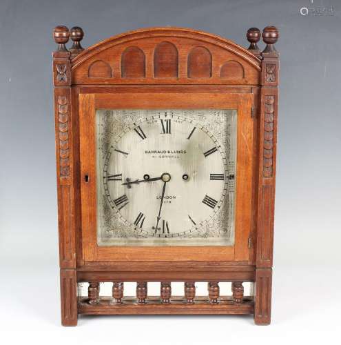 A late Victorian walnut bracket clock with eight day twin fu...