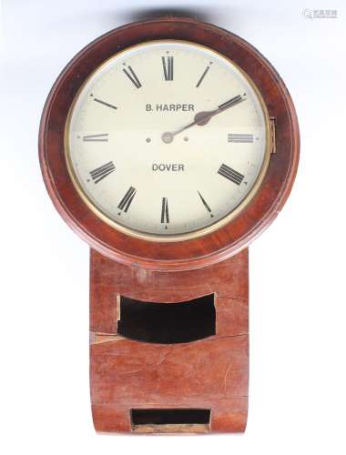 A Victorian mahogany drop dial wall clock with eight day twi...