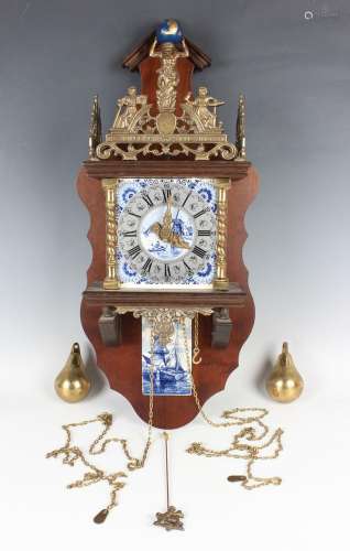 A late 20th century Dutch brass mounted mahogany and Delft p...