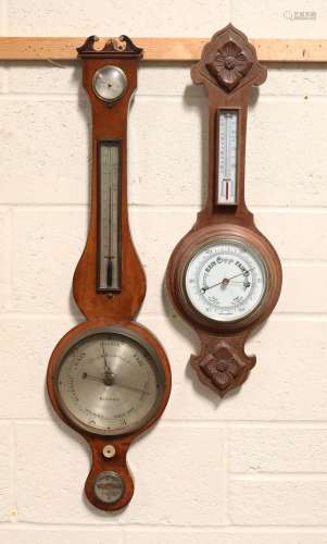 A George III mahogany wheel barometer with silvered dials, h...