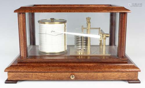 A late 20th century mahogany cased barograph with brass mech...