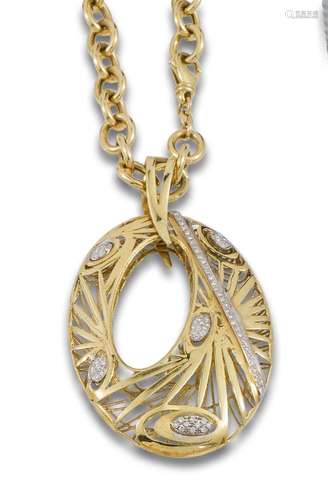 Large 18 kt yellow gold pendant with views in white.