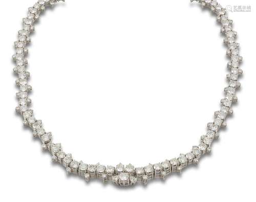 18 kt white gold riviere necklace.