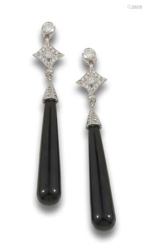 Long earrings, Art Deco style, platinum.