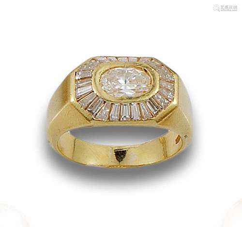 Ring, seal type, solitaire in 18 kt yellow gold.