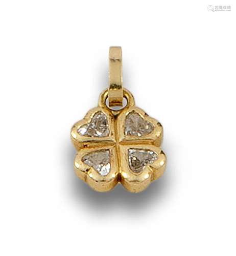 18 kt yellow gold 4-leaf clover pendant with diamonds,