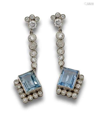 Long earrings, Art Deco style, platinum.