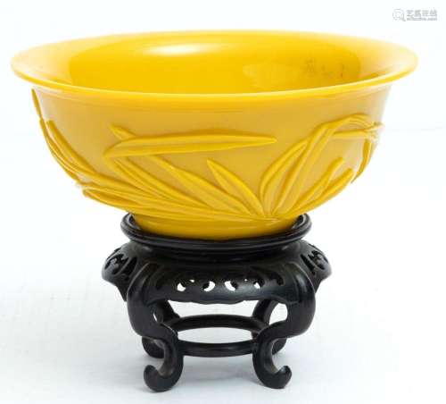 CHINESE CARVED PEKING GLASS BOWL 19H.C. H 3" DIA 7"...