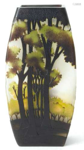 FRENCH CAMEO VASE WOODED SCENE IN THREE COLORS H 10.25"...