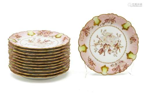 GOA LIMOGES DESSERT PLATES, C. 1900, SET OF 12, DIA 8.5"...