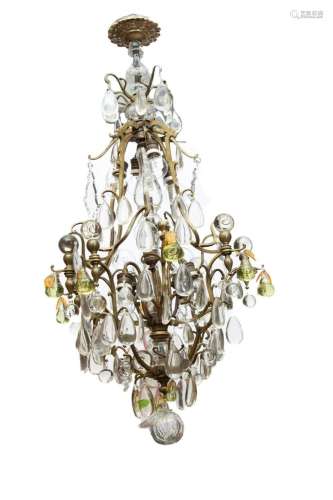FRENCH, WROUGHT IRON AND CRYSTAL CHANDELIER, 12 LIGHTS, C. 1...