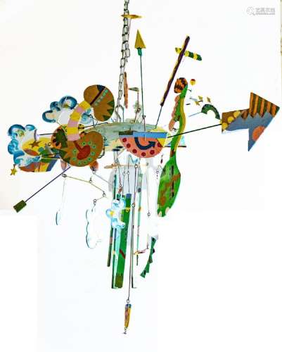 HANGING ART MOBILE SCULPTURE BY TIMOTHY ROSE H 36", W 2...