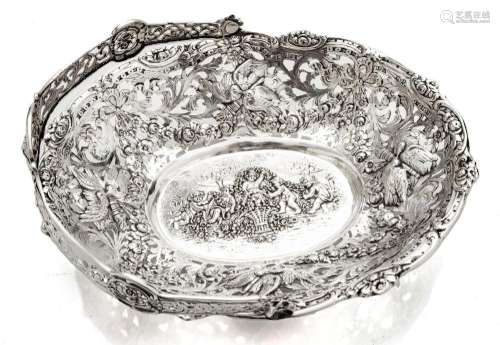 CONTINENTAL 925 STERLING SILVER CAKE BASKET, C 1880 W 10&quo...