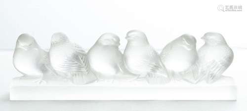 R. LALIQUE, FRANCE, RARE CRYSTAL SIX BIRDS, H 3", L 12&...