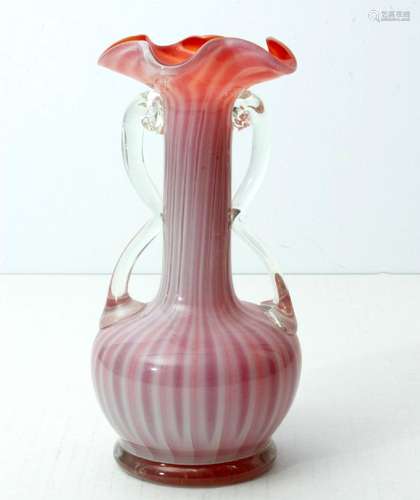 ART GLASS VASE C 1870 H 8" HAND BLOWN