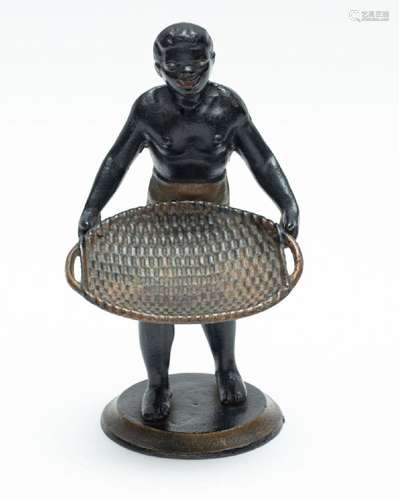 CARTE DE VISITE FIGURE OF BOY WITH BASKET 19TH C., CAST-IRON...