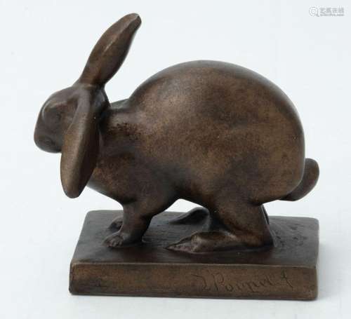 JANE POUPELET, FRENCH 1874 - 32, BRONZE RABBIT CROUCHING, H ...