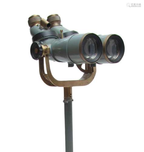 SUBMARINE BINOCULARS, WORLD WAR II ERA ON IRON STAND 58"...