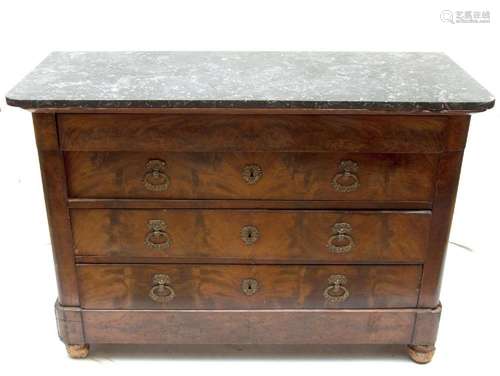 FRENCH EMPIRE FLAME GRAIN MAHOGANY CHEST OF DRAWERS, 19TH C,...