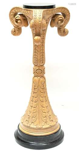 MAHOGANY HAND CARVED PEDESTAL WITH RAM HEADS, CIRCA 1900 H 4...