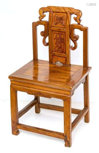 CHINESE CARVED TEAKWOOD SIDE CHAIR, H 35" W 18.5" ...