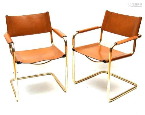 MATTEOGRASSI ITALIAN LEATHER AND METAL ARM CHAIRS, CONTEMPOR...