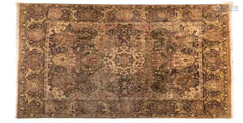 OUSHAK STYLE HANDWOVEN WOOL RUG, LATE 20TH C., W 11  8"...