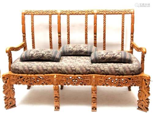 ASIAN CARVED WOOD MONKEY SETTEE, H 39.5" L 63" D 2...
