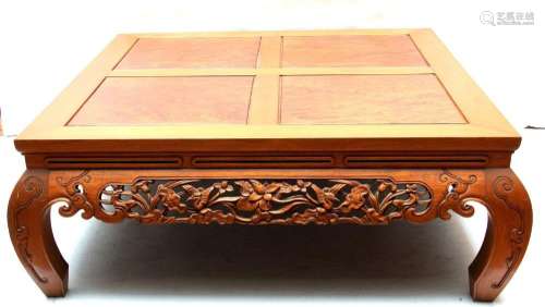 ASIAN CARVED WOOD COFFEE TABLE, H 17" W 43" L 43&q...