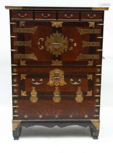 CHINESE CARVED WOOD CHEST, H 45" W 32" D 15"