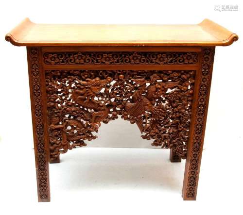 CHINESE CARVED WOOD CONSOLE TABLE, H 42" W 50" D 2...