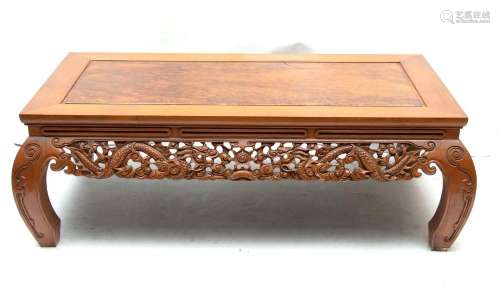 CHINESE CARVED WOOD COFFEE TABLE, H 17" W 25.5" L ...