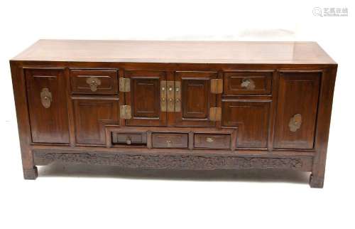 CHINESE CARVED WOOD CABINET, H 21 1/2", L 53 1/4",...