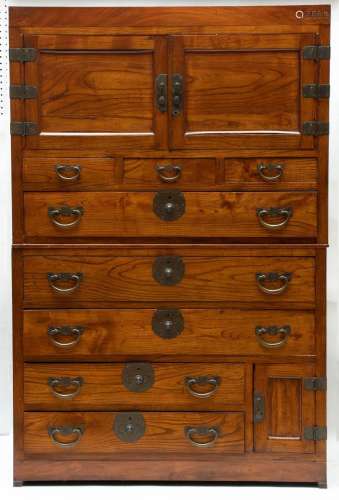 KOREAN CARVED WOOD CHEST-ON-CHEST, H 68 1/2", L 45 1/2&...
